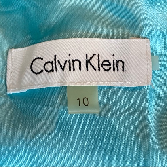 Calvin Klein Sleeveless Pleated Shift Dress Size 10 Turquoise Multicolor Print - Picture 12 of 14